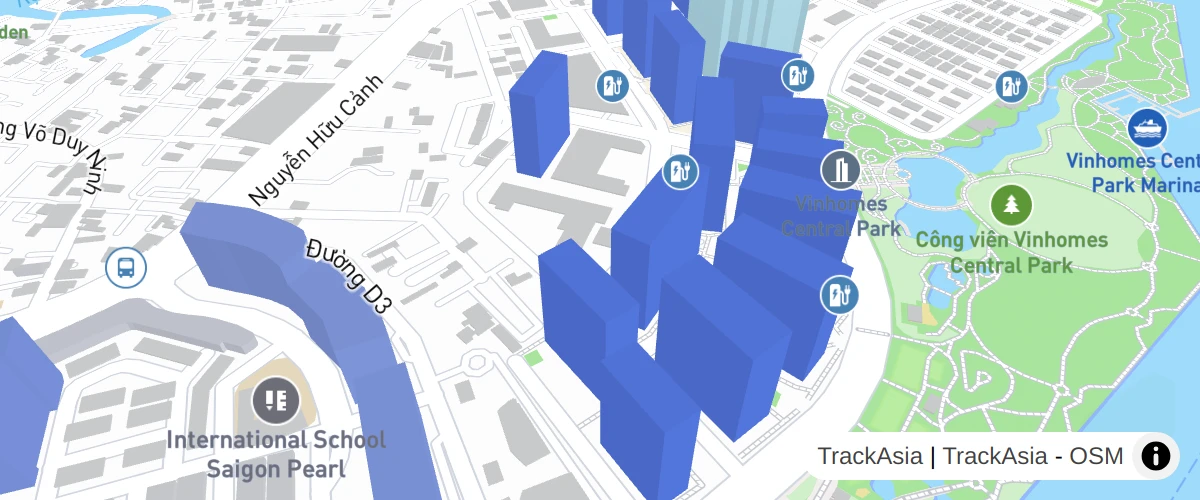 Use extrusions to display buildings' height in 3D.