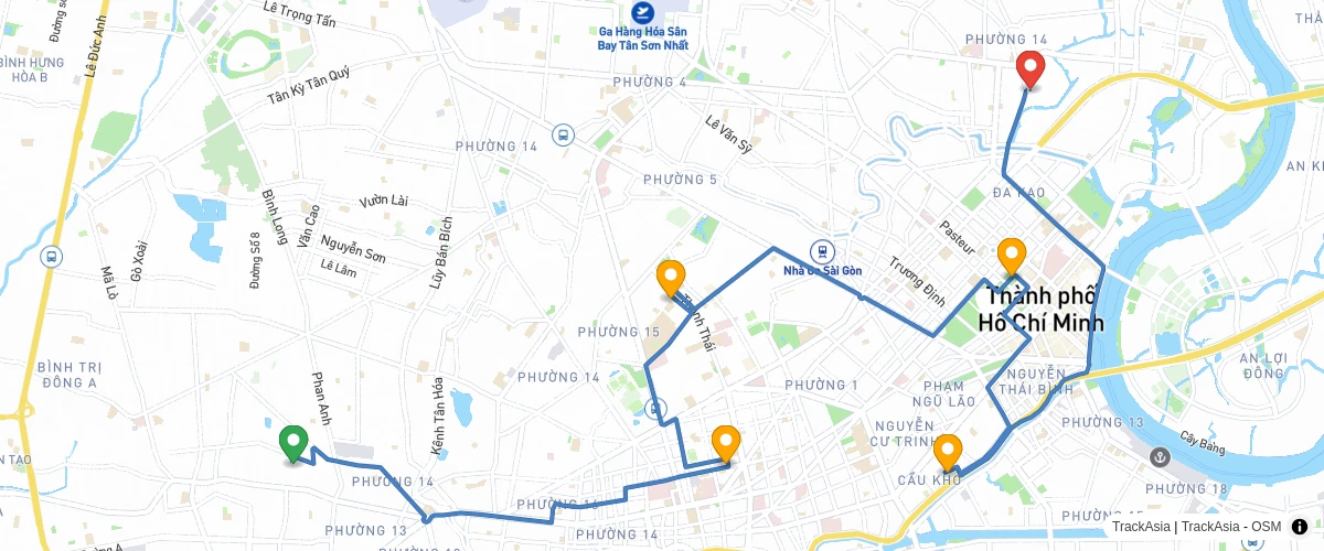 Example routing multiple points using plugin TrackAsia GL Directions.