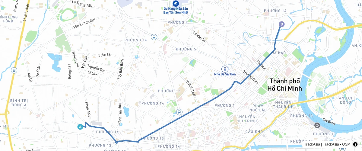 Example routing between two points using plugin TrackAsia GL Directions.